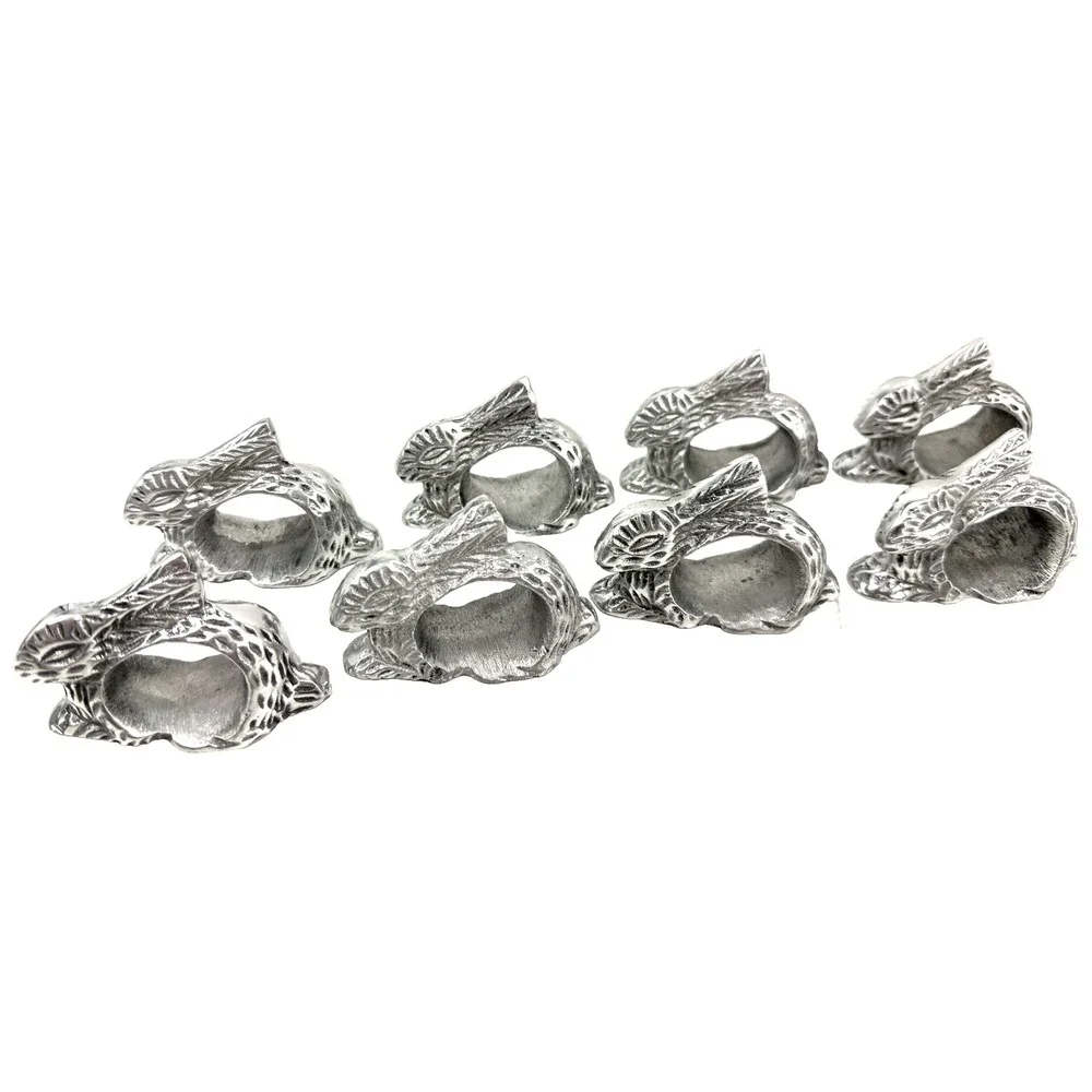 Bunny Rabbit Napkin Rings Holders Pewter Finish Easter Spring Farmhouse Lot of 8
